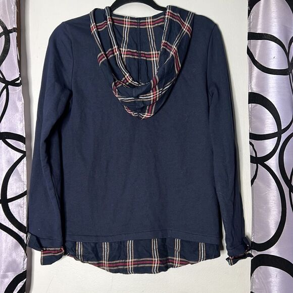 Tommy Hilfiger Womens Layered Plaid Comfy Hoodie Navy Blue Size Small - Picture 10 of 11
